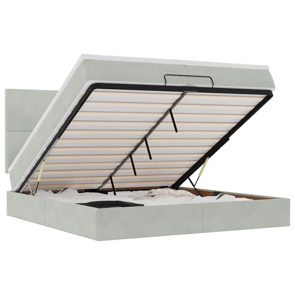 Cadre de lit ottoman avec matelas gris clair 200x200 cm velours - XIOS