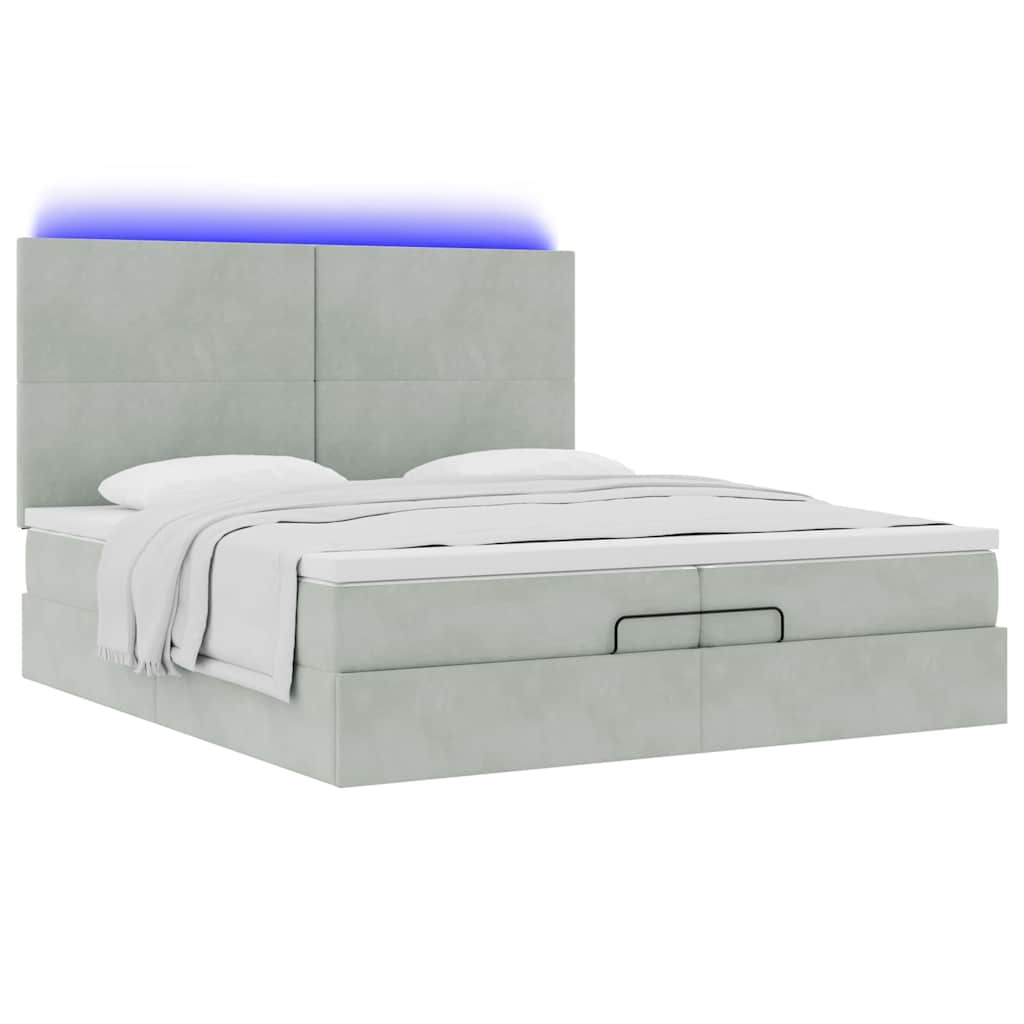 Cadre de lit ottoman avec matelas gris clair 200x200 cm velours - XIOS