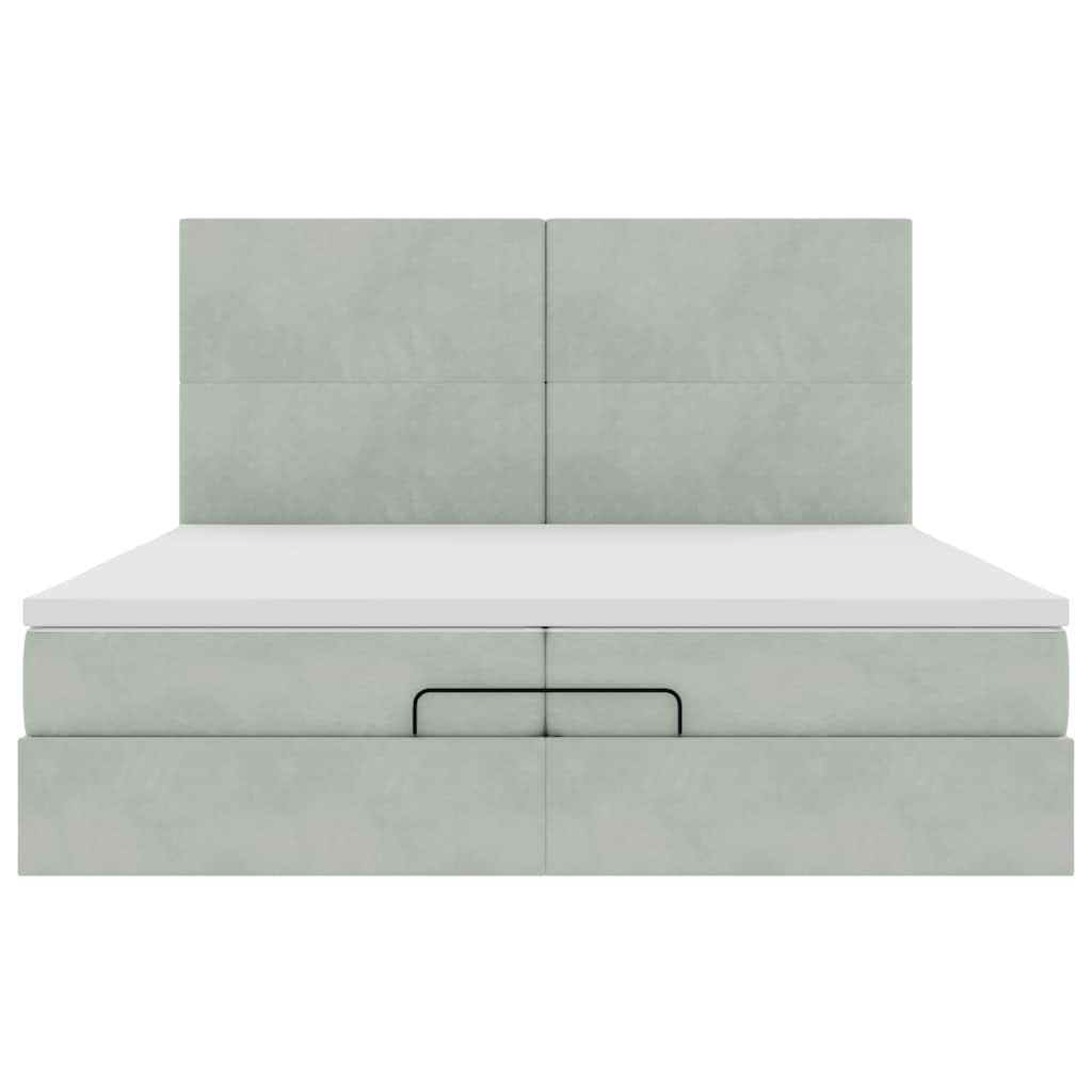 Cadre de lit ottoman avec matelas gris clair 200x200 cm velours - XIOS