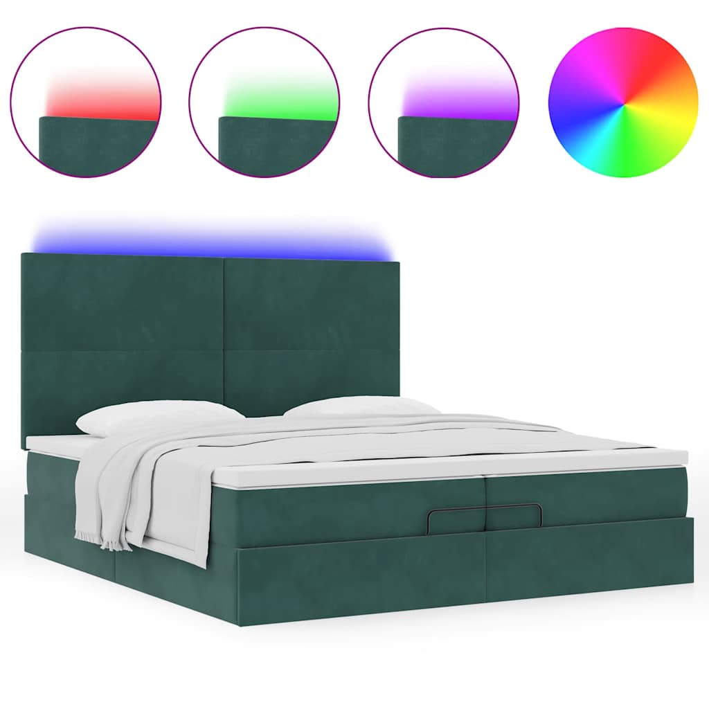 Cadre de lit ottoman avec matelas vert foncé 200x200 cm velours - XIOS