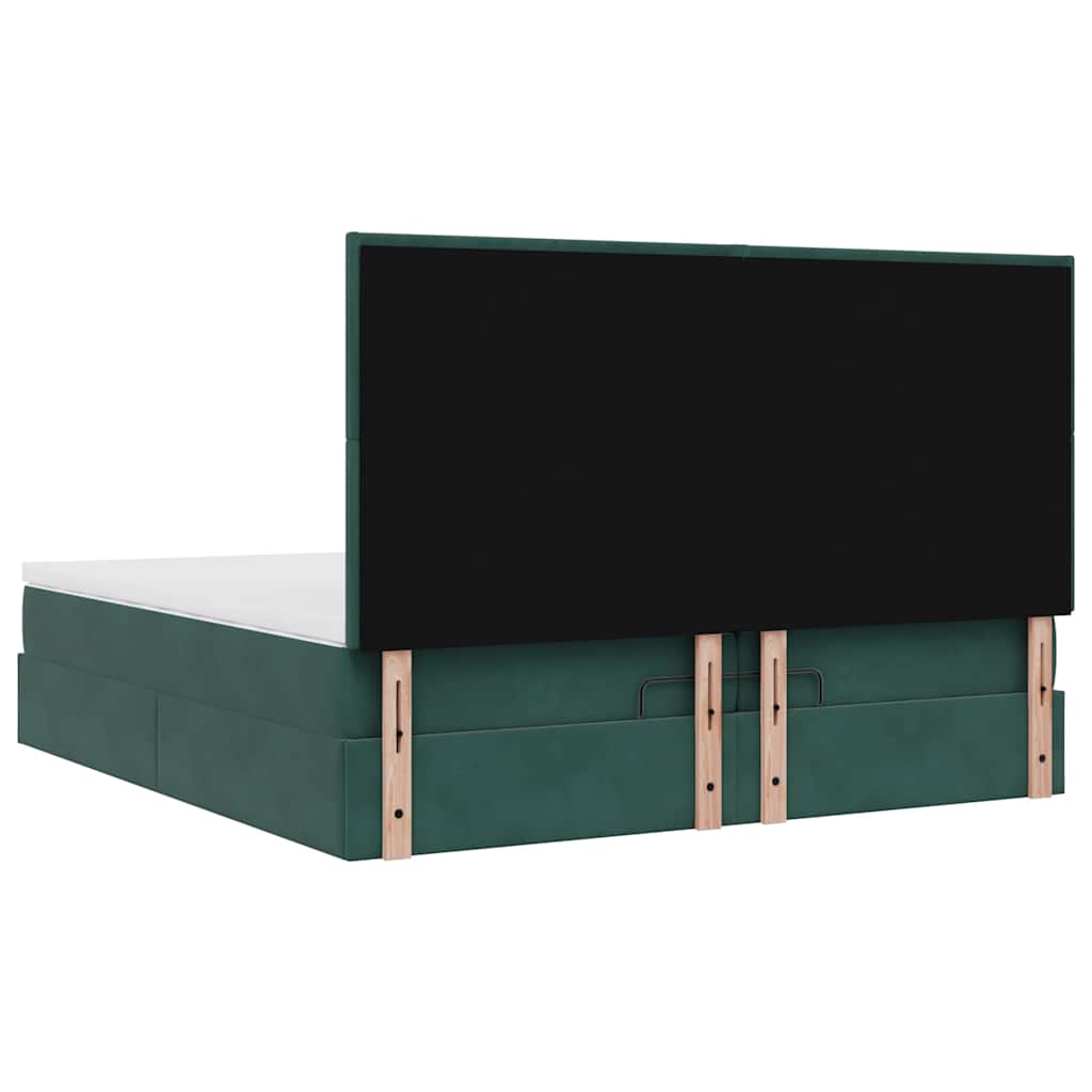 Cadre de lit ottoman avec matelas vert foncé 200x200 cm velours - XIOS