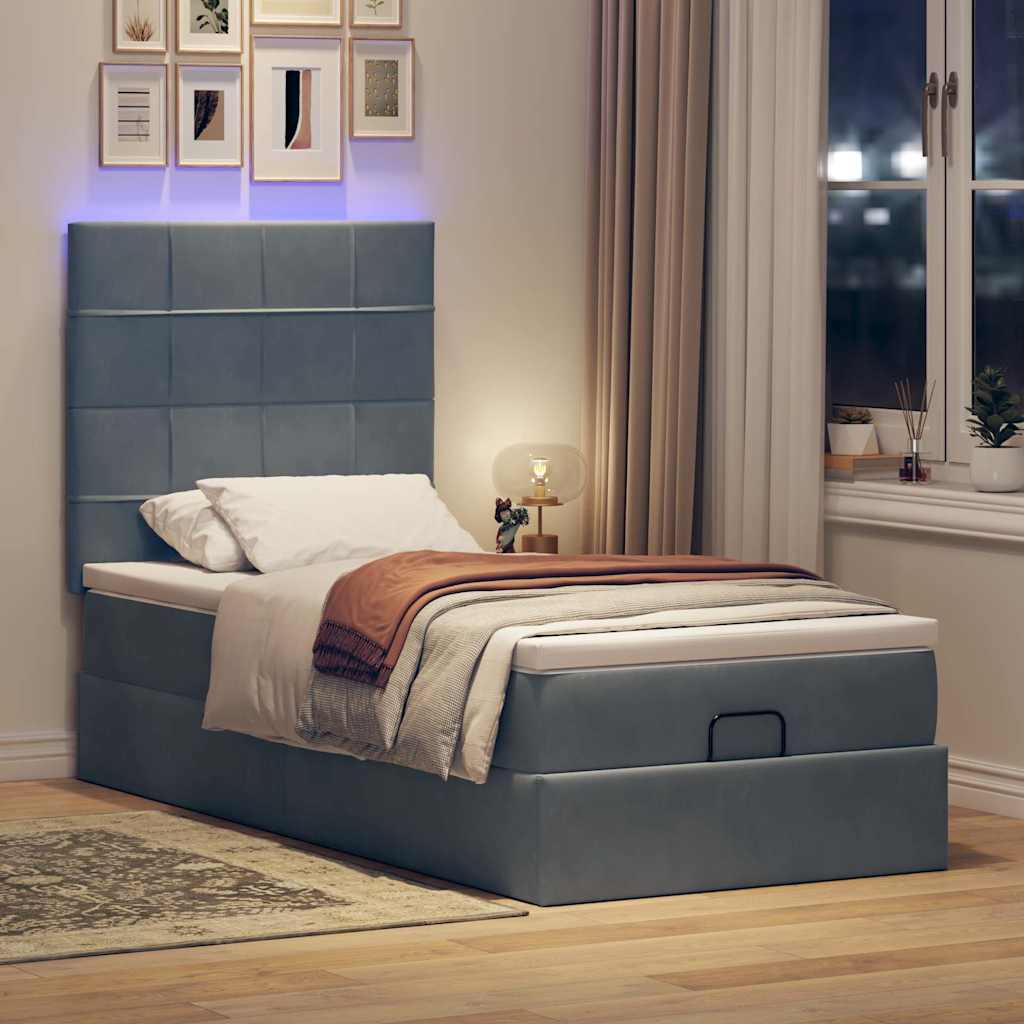 Cadre de lit ottoman avec matelas gris foncé 80x200 cm velours - XIOS