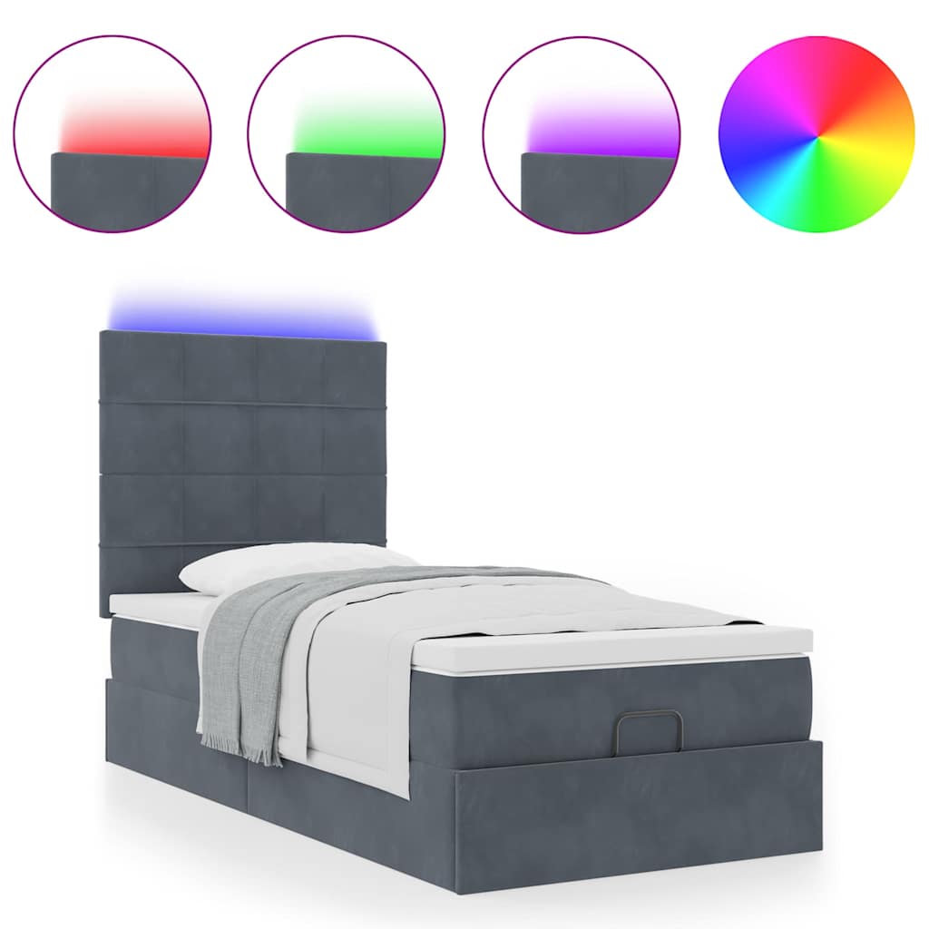 Cadre de lit ottoman avec matelas gris foncé 80x200 cm velours - XIOS