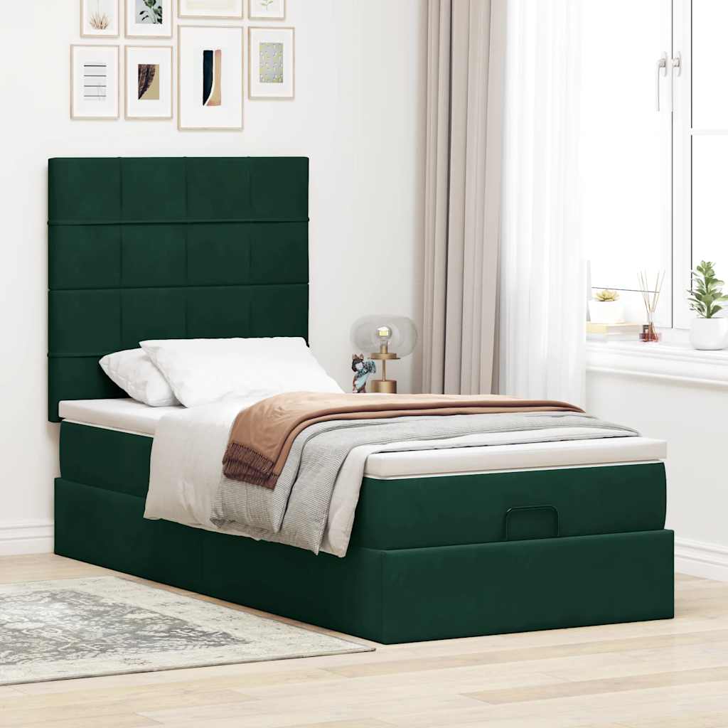 Cadre de lit ottoman avec matelas vert foncé 80x200 cm velours - XIOS