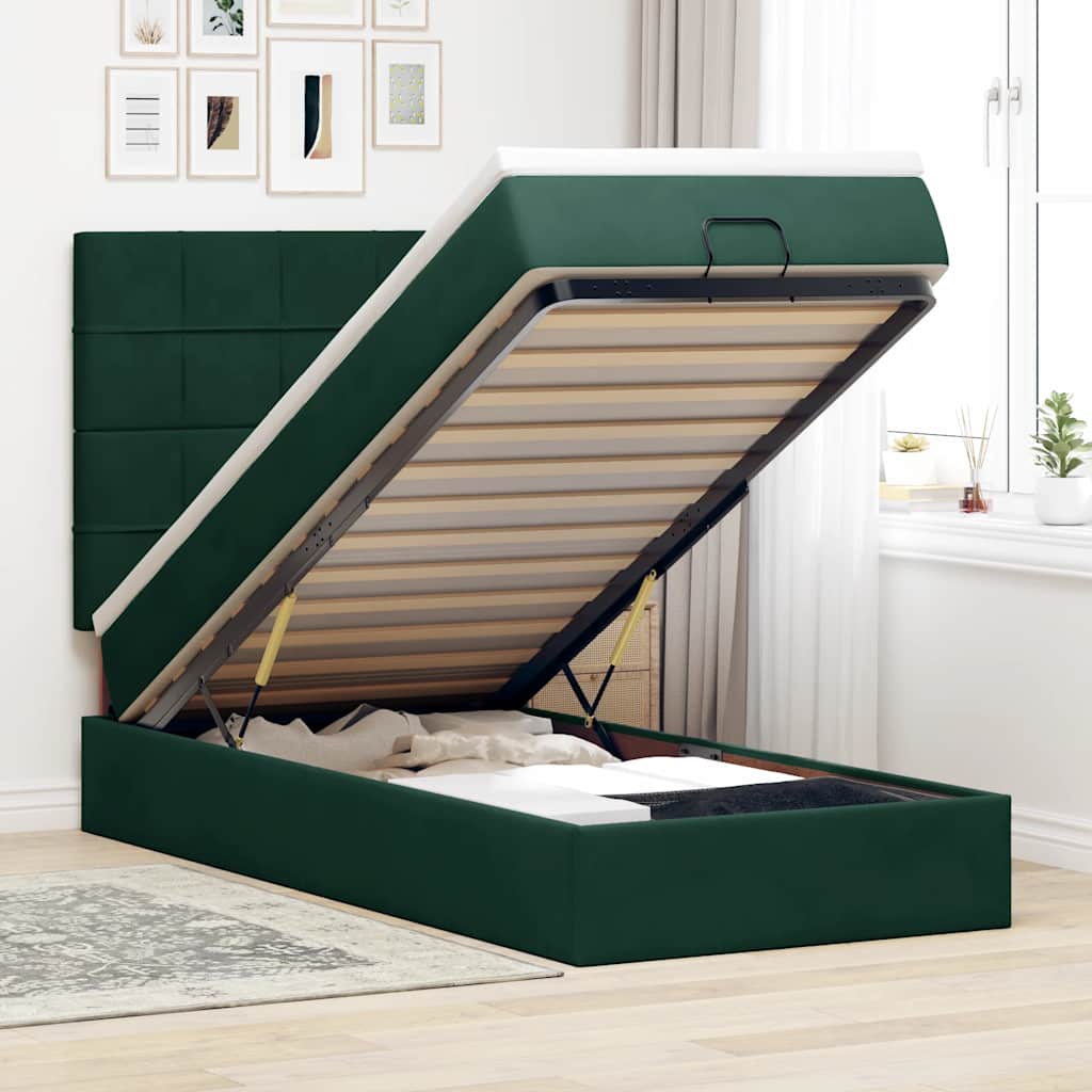 Cadre de lit ottoman avec matelas vert foncé 80x200 cm velours - XIOS