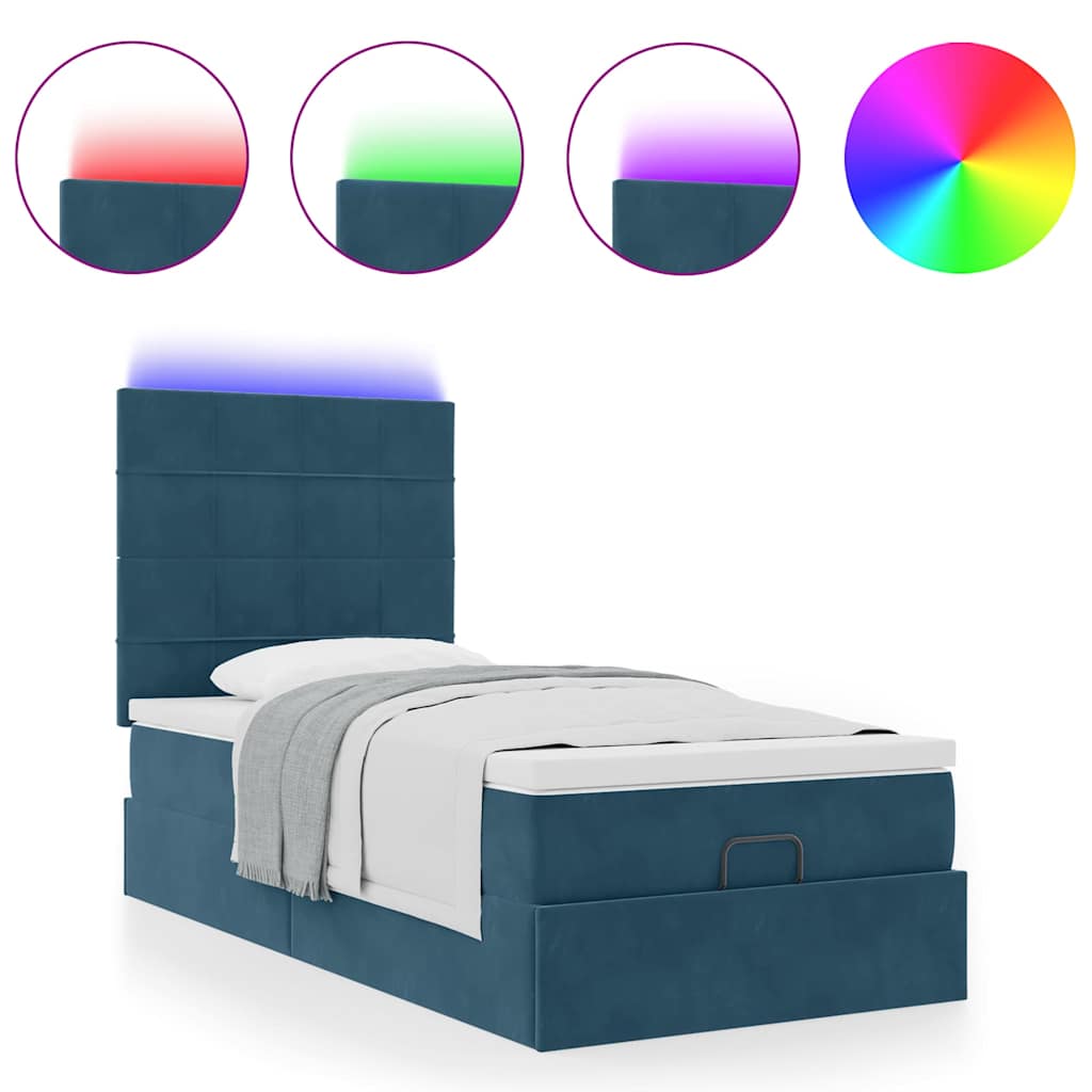 Cadre de lit ottoman avec matelas bleu foncé 80x200 cm velours - XIOS