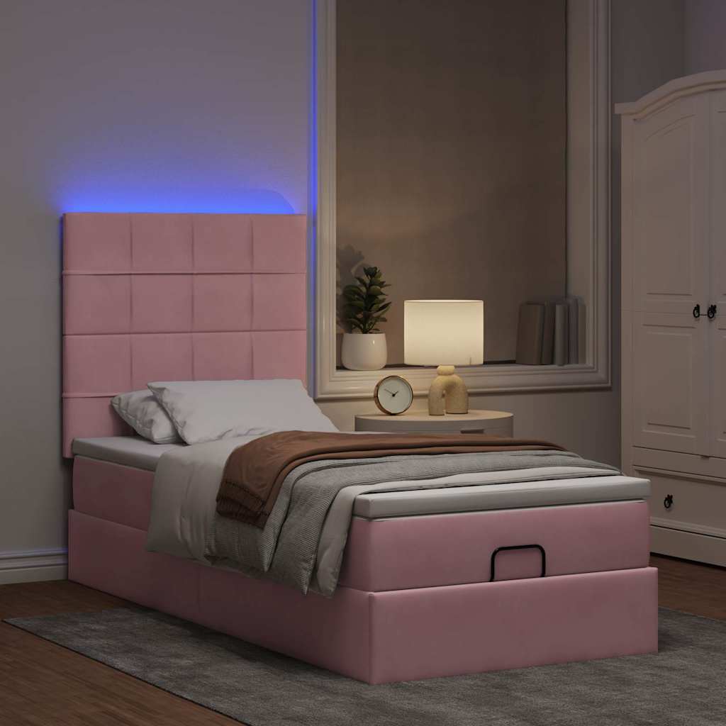 Cadre de lit ottoman avec matelas rose 80x200 cm velours - XIOS