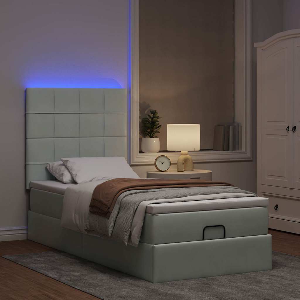 Cadre de lit ottoman et matelas gris clair 90x190 cm velours - XIOS