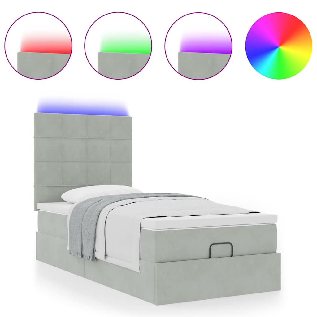 Cadre de lit ottoman et matelas gris clair 90x190 cm velours - XIOS