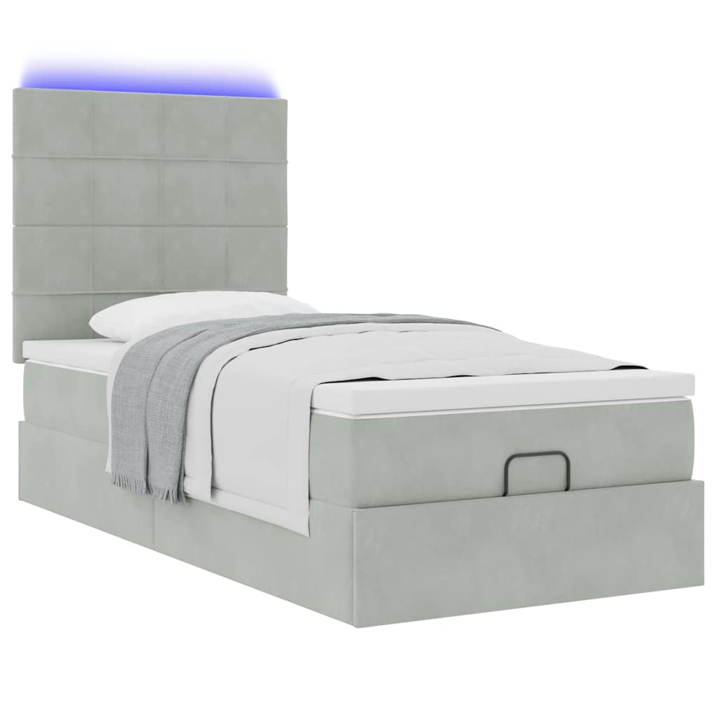 Cadre de lit ottoman et matelas gris clair 90x190 cm velours - XIOS