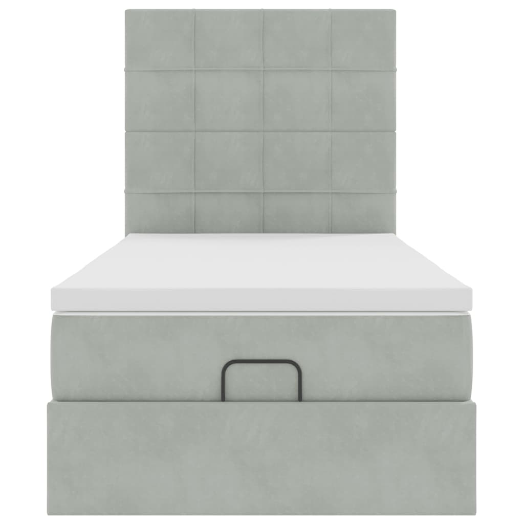 Cadre de lit ottoman et matelas gris clair 90x190 cm velours - XIOS