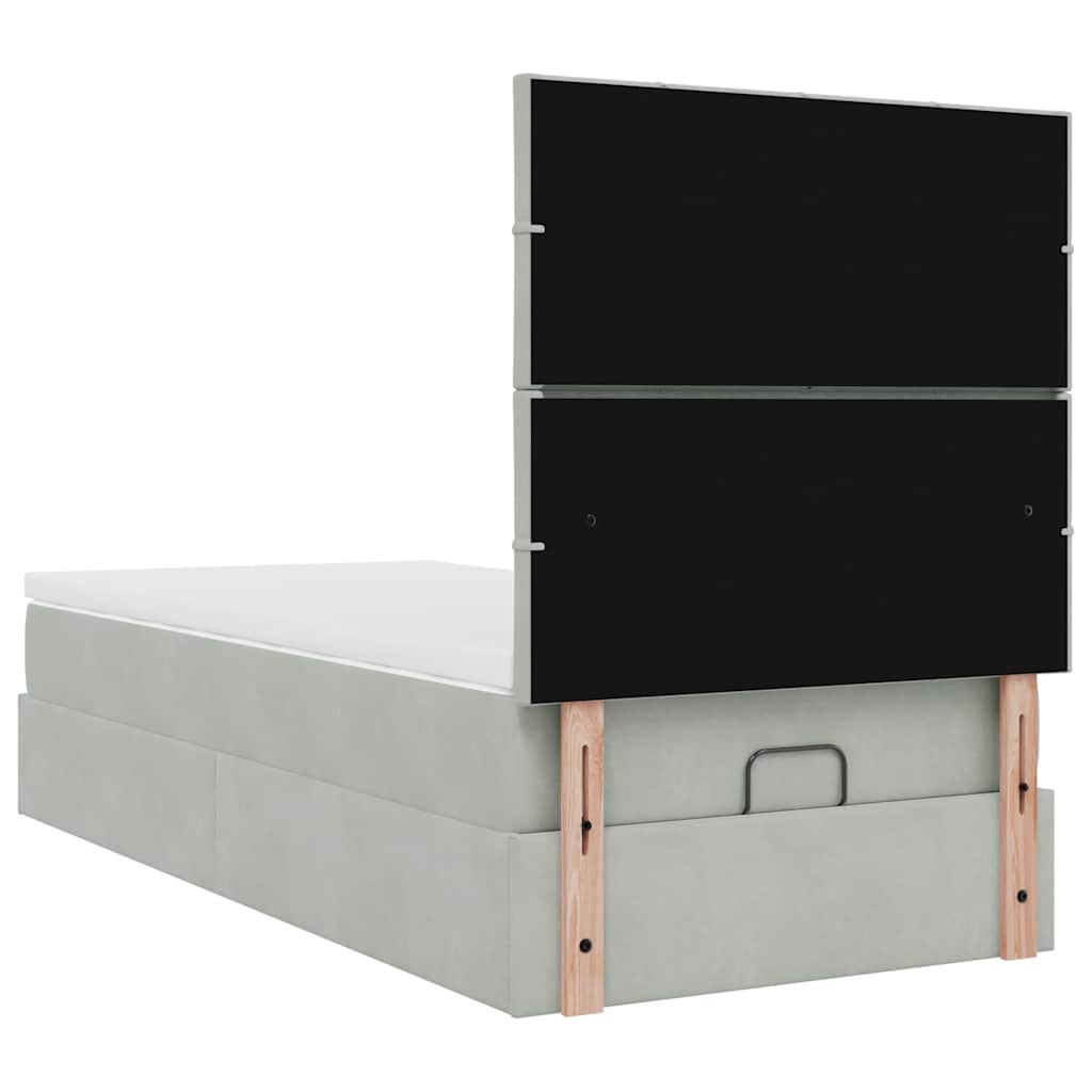 Cadre de lit ottoman et matelas gris clair 90x190 cm velours - XIOS
