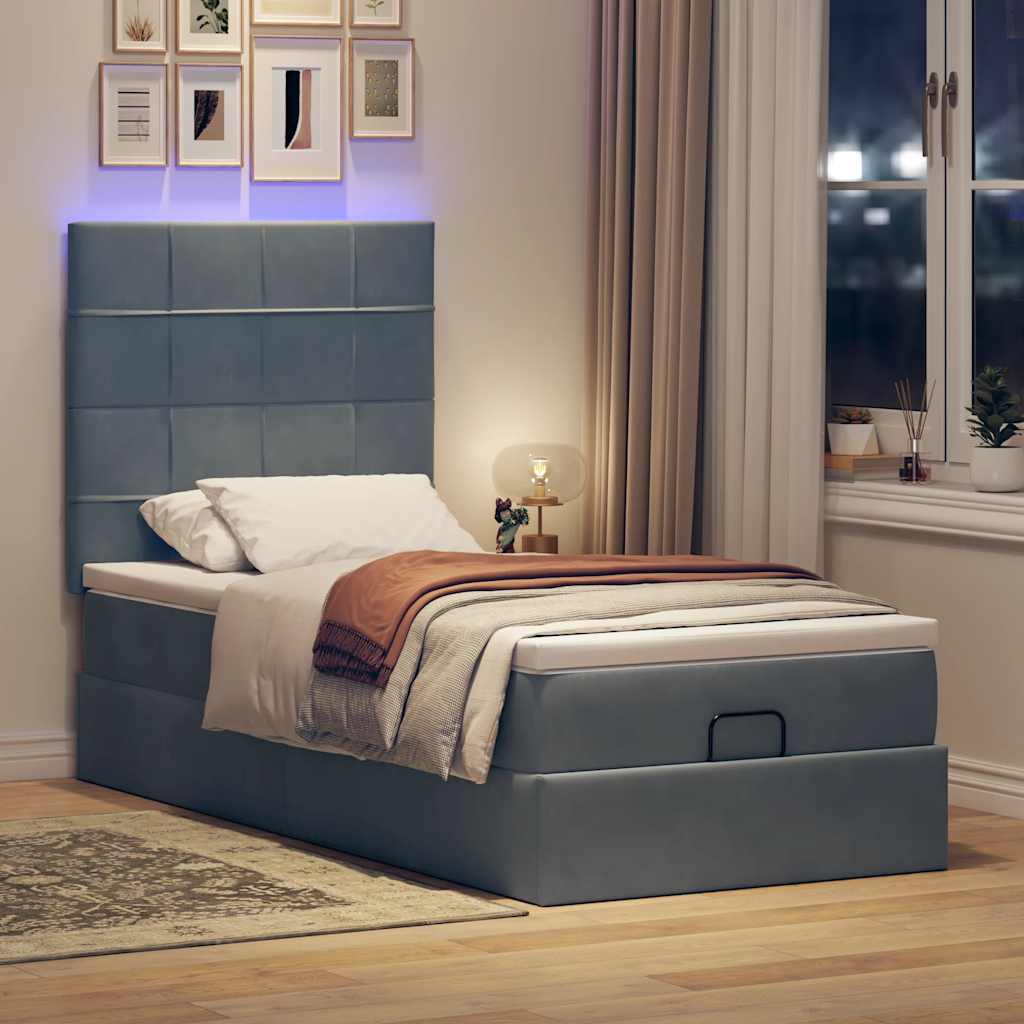 Cadre de lit ottoman avec matelas gris foncé 90x190 cm velours - XIOS