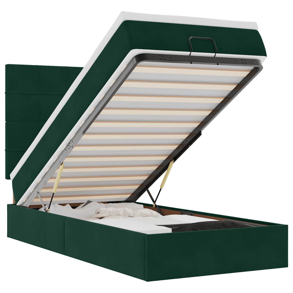 Cadre de lit ottoman avec matelas vert foncé 90x190 cm velours - XIOS