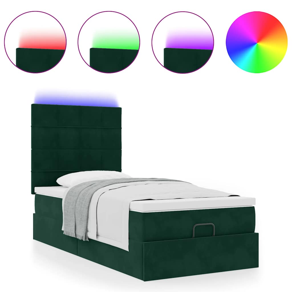 Cadre de lit ottoman avec matelas vert foncé 90x190 cm velours - XIOS