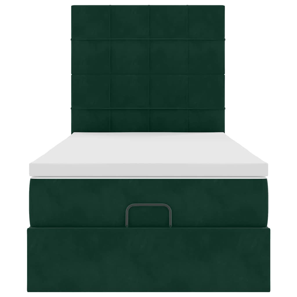 Cadre de lit ottoman avec matelas vert foncé 90x190 cm velours - XIOS