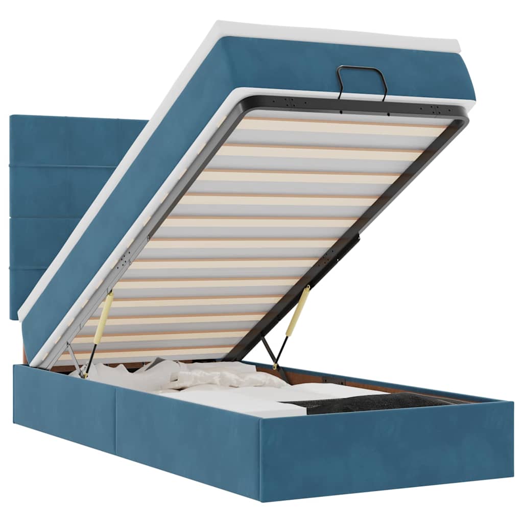 Cadre de lit ottoman avec matelas bleu foncé 90x190 cm velours - XIOS