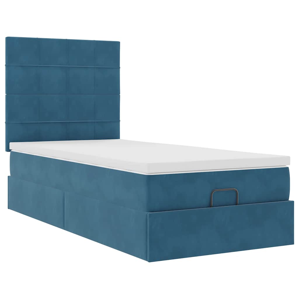 Cadre de lit ottoman avec matelas bleu foncé 90x190 cm velours - XIOS