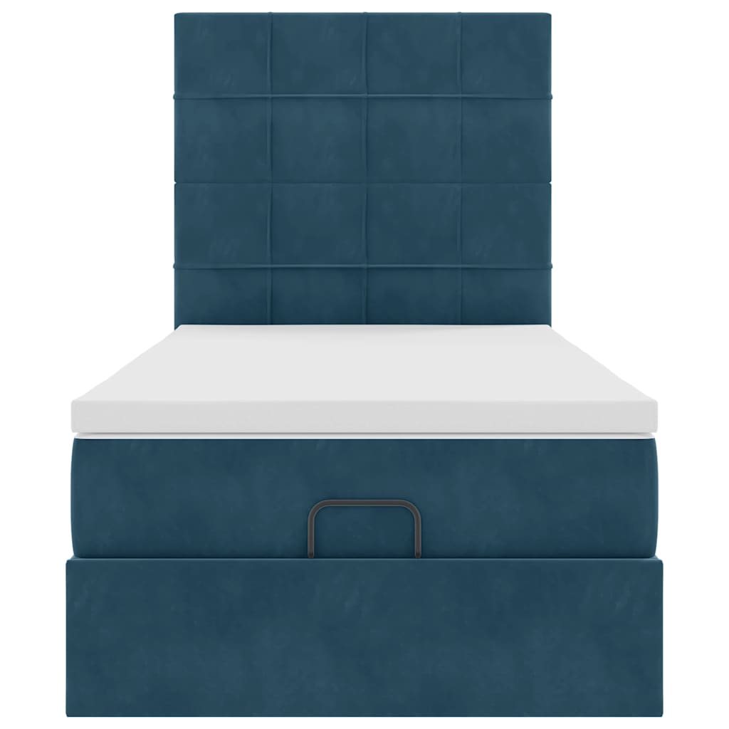 Cadre de lit ottoman avec matelas bleu foncé 90x190 cm velours - XIOS