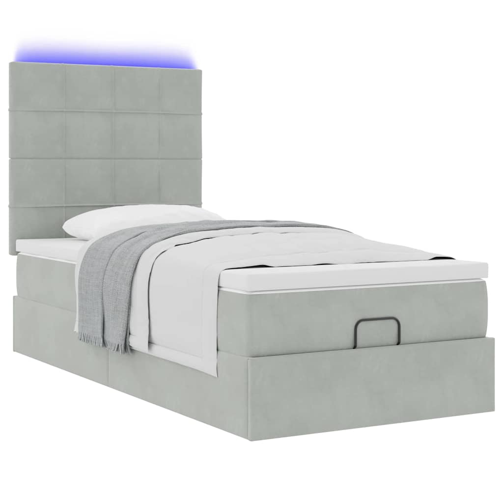 Cadre de lit ottoman et matelas gris clair 90x200 cm velours - XIOS