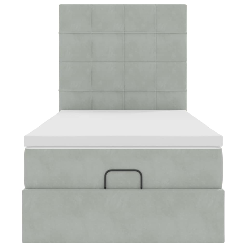 Cadre de lit ottoman et matelas gris clair 90x200 cm velours - XIOS