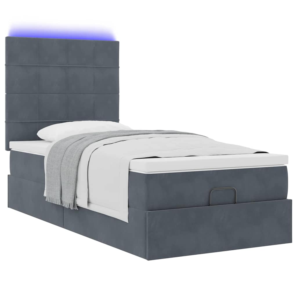Cadre de lit ottoman et matelas gris foncé 90x200 cm velours - XIOS