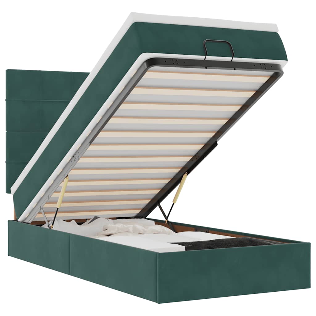 Cadre de lit ottoman avec matelas vert foncé 90x200 cm velours - XIOS