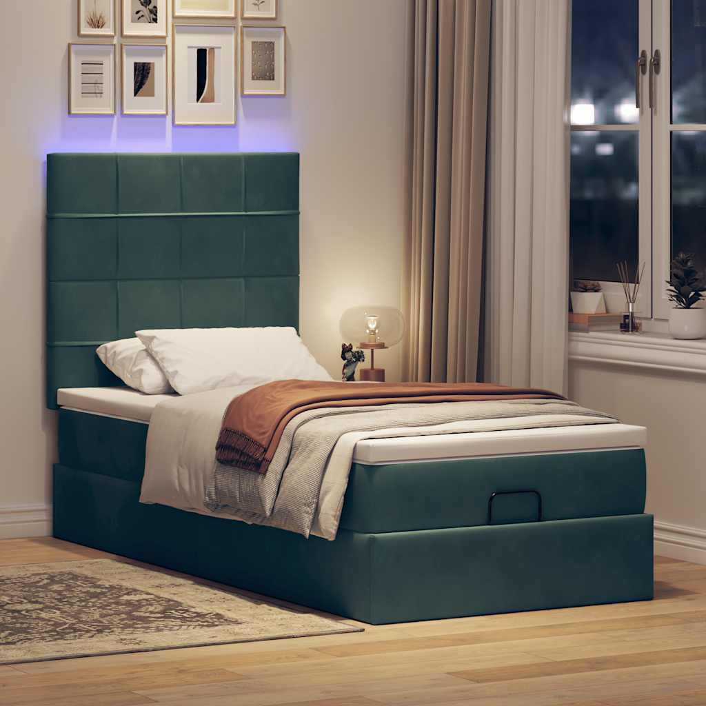 Cadre de lit ottoman avec matelas vert foncé 90x200 cm velours - XIOS
