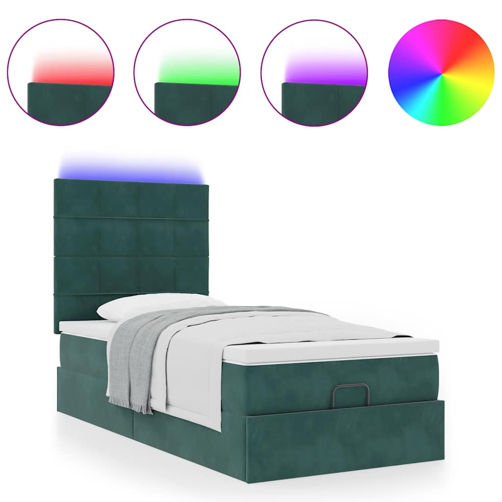 Cadre de lit ottoman avec matelas vert foncé 90x200 cm velours - XIOS