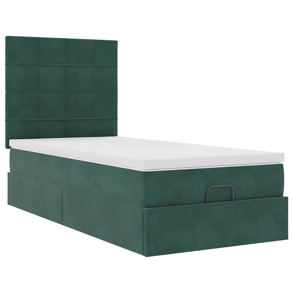 Cadre de lit ottoman avec matelas vert foncé 90x200 cm velours - XIOS