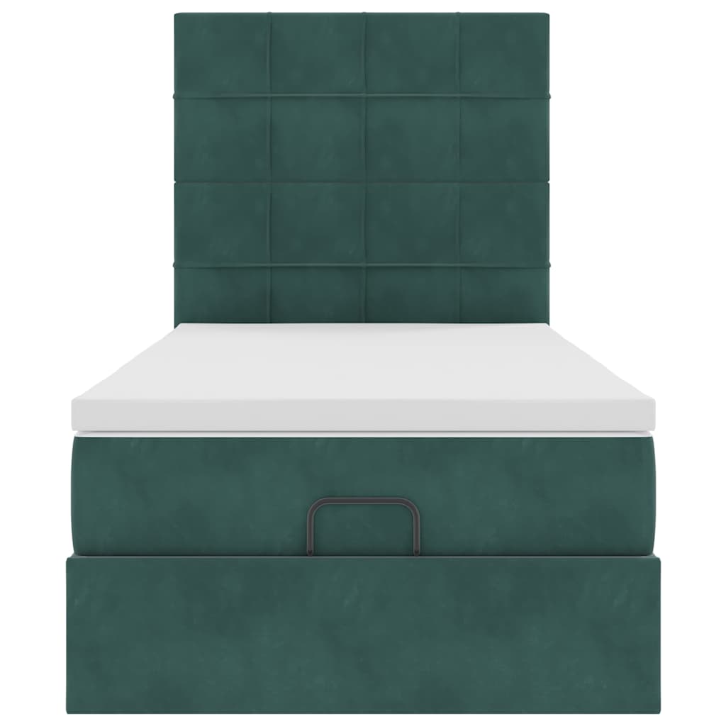 Cadre de lit ottoman avec matelas vert foncé 90x200 cm velours - XIOS