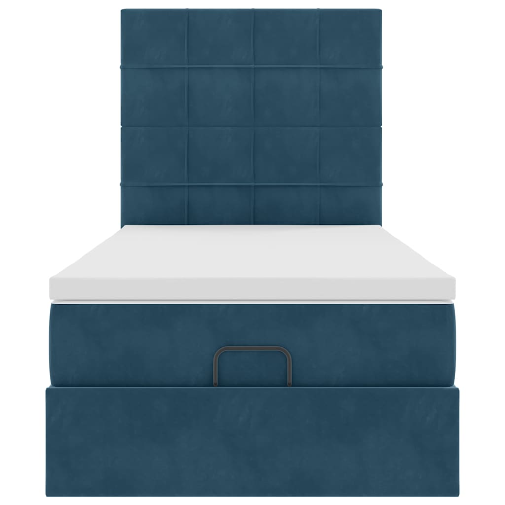 Cadre de lit ottoman avec matelas bleu foncé 90x200 cm velours - XIOS