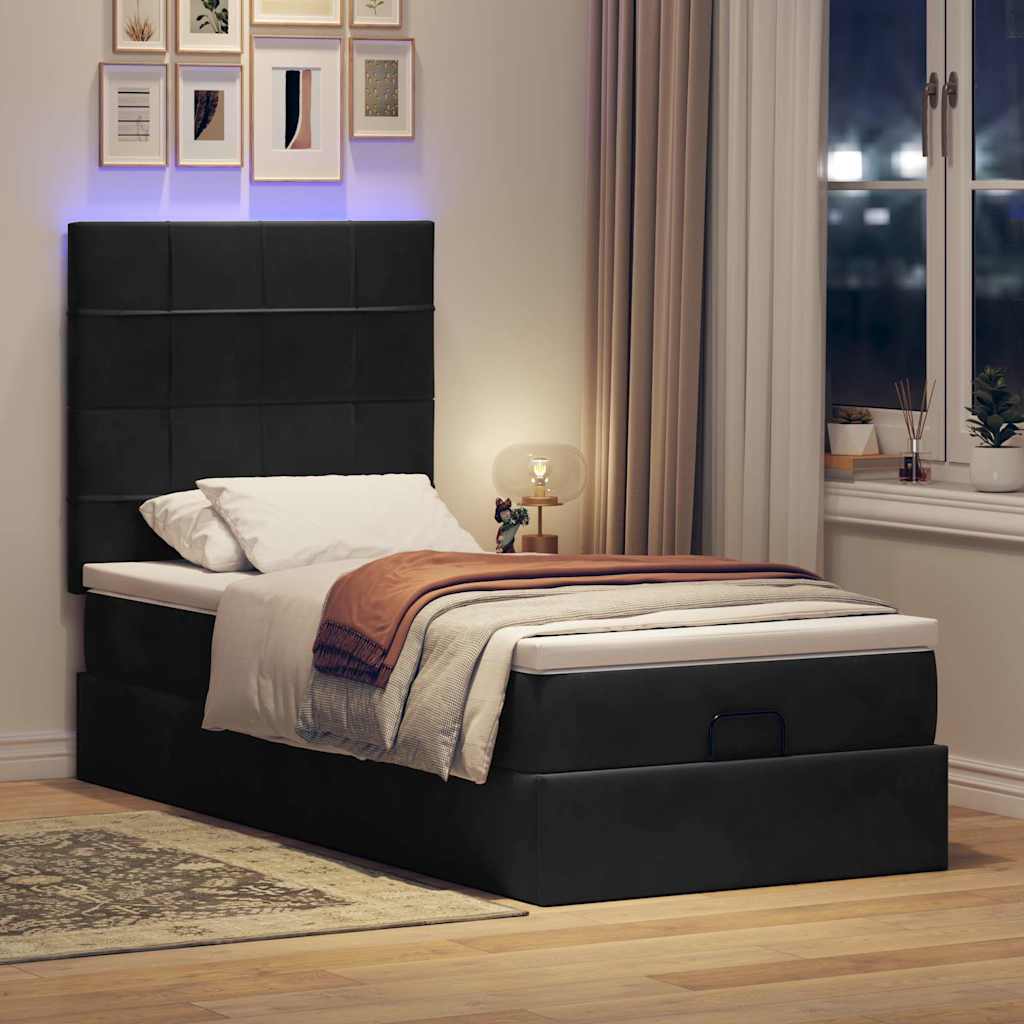 Cadre de lit ottoman avec matelas noir 100x200cm velours - XIOS