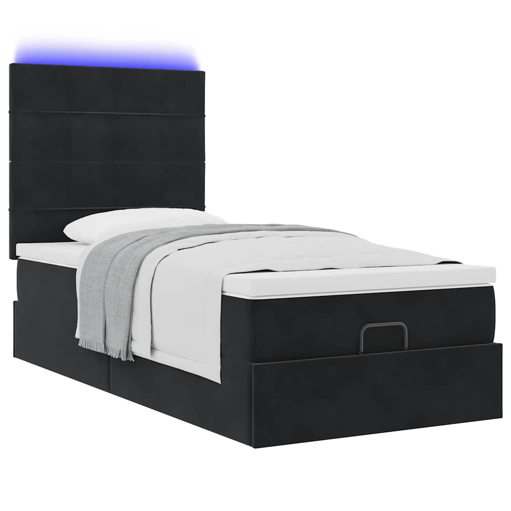Cadre de lit ottoman avec matelas noir 100x200cm velours - XIOS