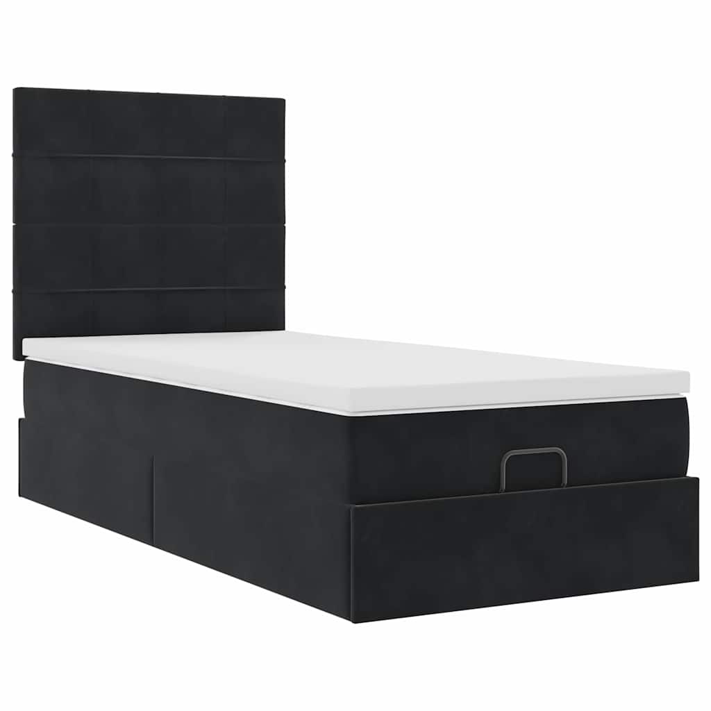 Cadre de lit ottoman avec matelas noir 100x200cm velours - XIOS