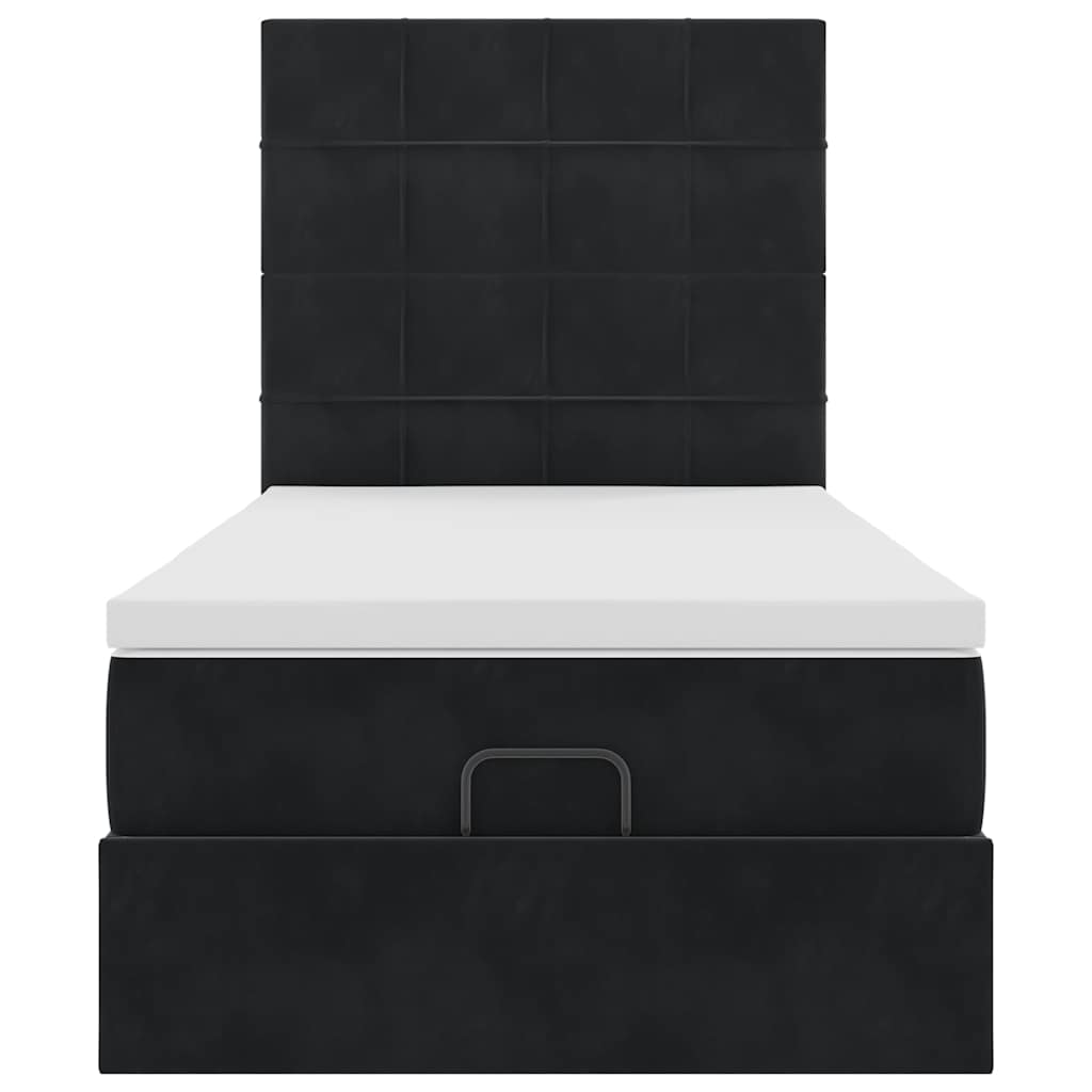 Cadre de lit ottoman avec matelas noir 100x200cm velours - XIOS