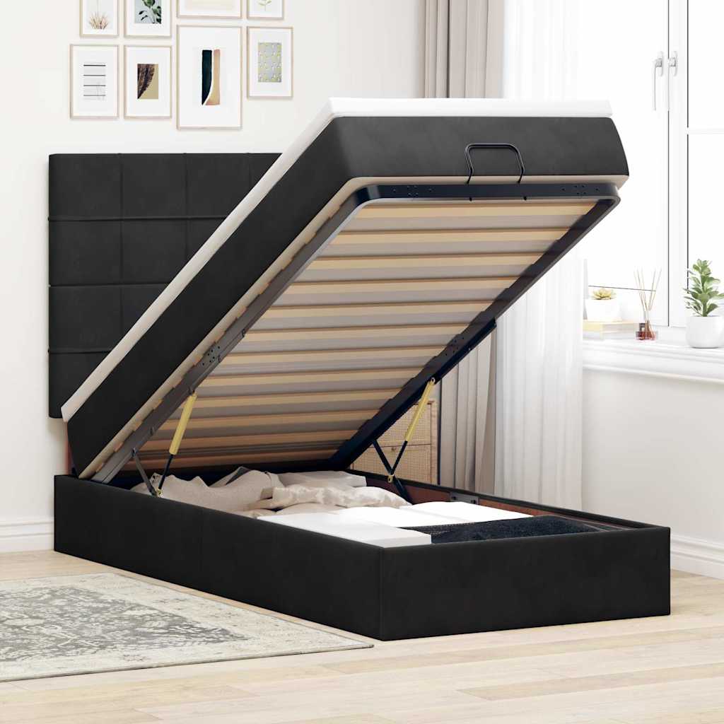 Cadre de lit ottoman avec matelas noir 100x200cm velours - XIOS