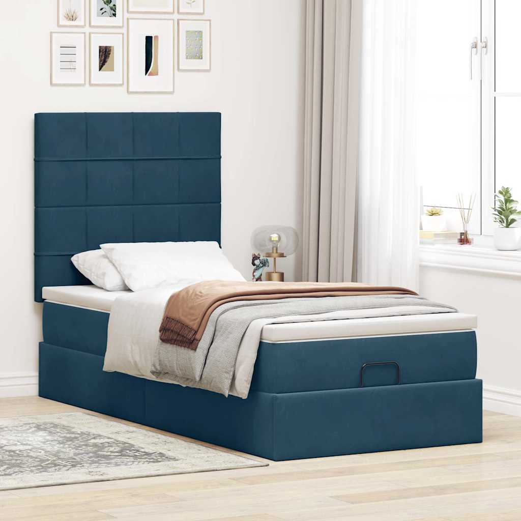 Cadre de lit ottoman avec matelas bleu foncé 100x200 cm velours - XIOS
