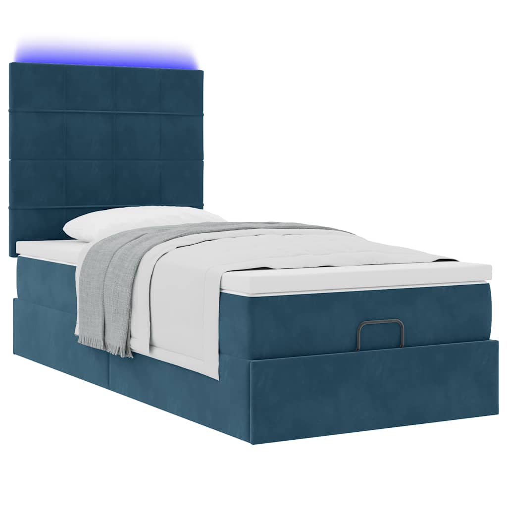 Cadre de lit ottoman avec matelas bleu foncé 100x200 cm velours - XIOS