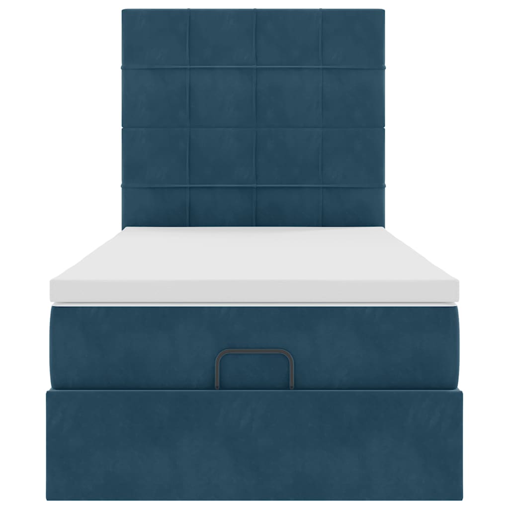 Cadre de lit ottoman avec matelas bleu foncé 100x200 cm velours - XIOS