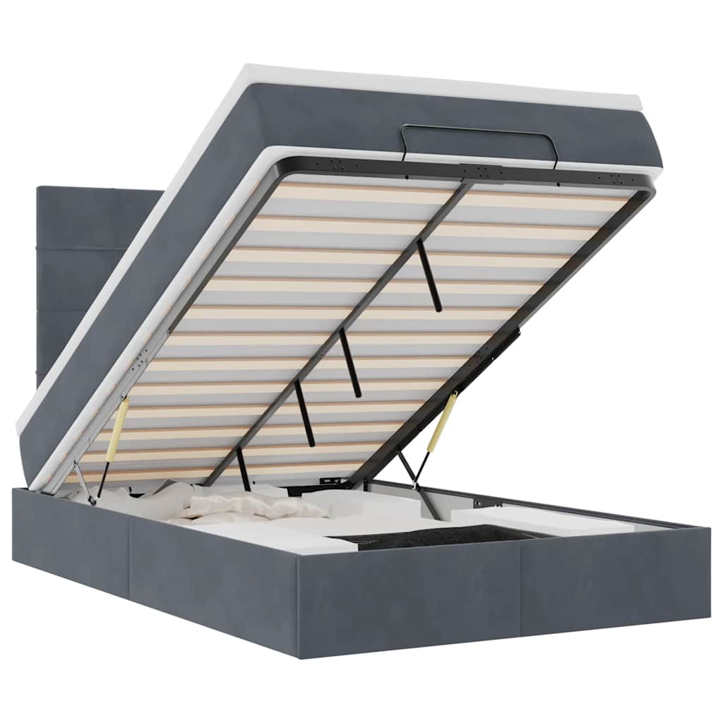 Cadre de lit ottoman avec matelas gris foncé 120x190 cm velours - XIOS