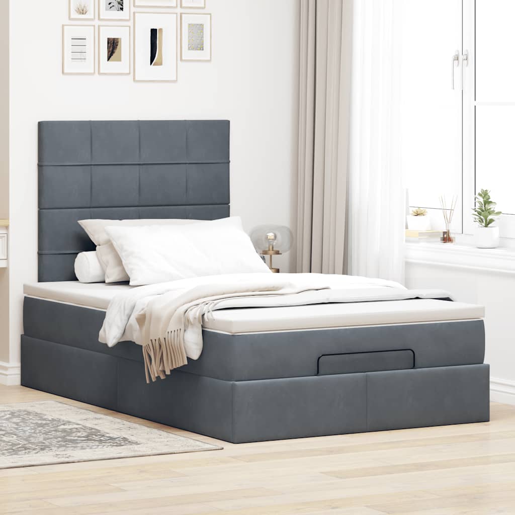 Cadre de lit ottoman avec matelas gris foncé 120x190 cm velours - XIOS
