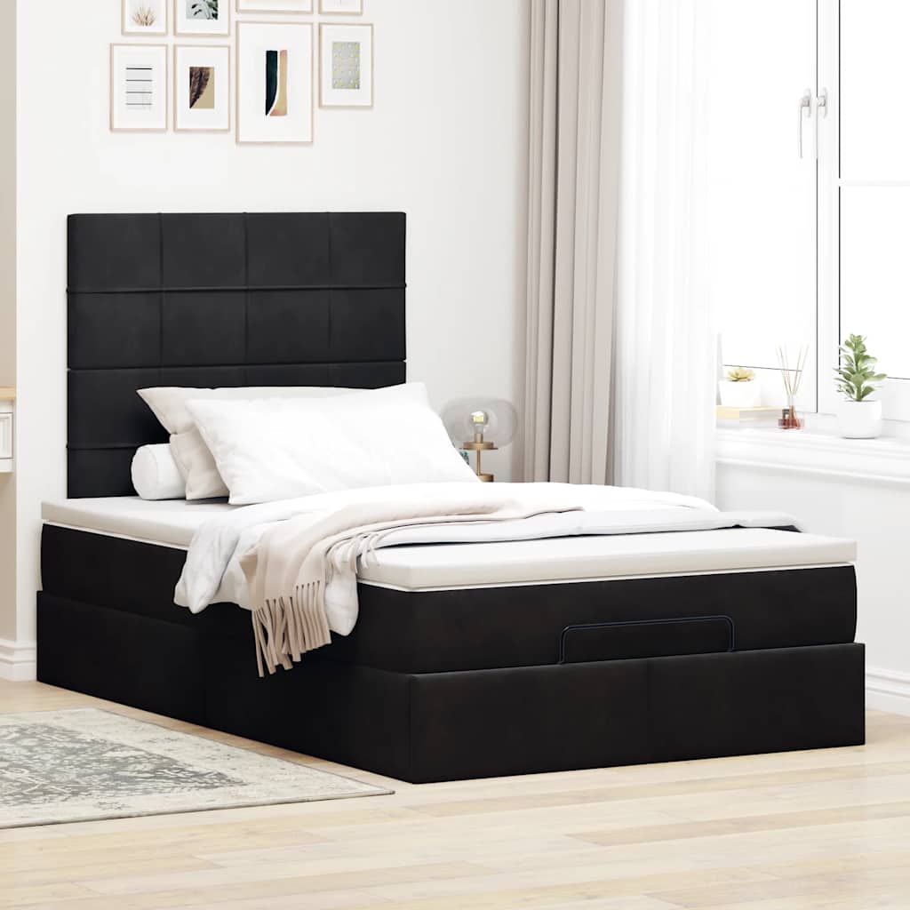 Cadre de lit ottoman avec matelas noir 120x190 cm velours - XIOS