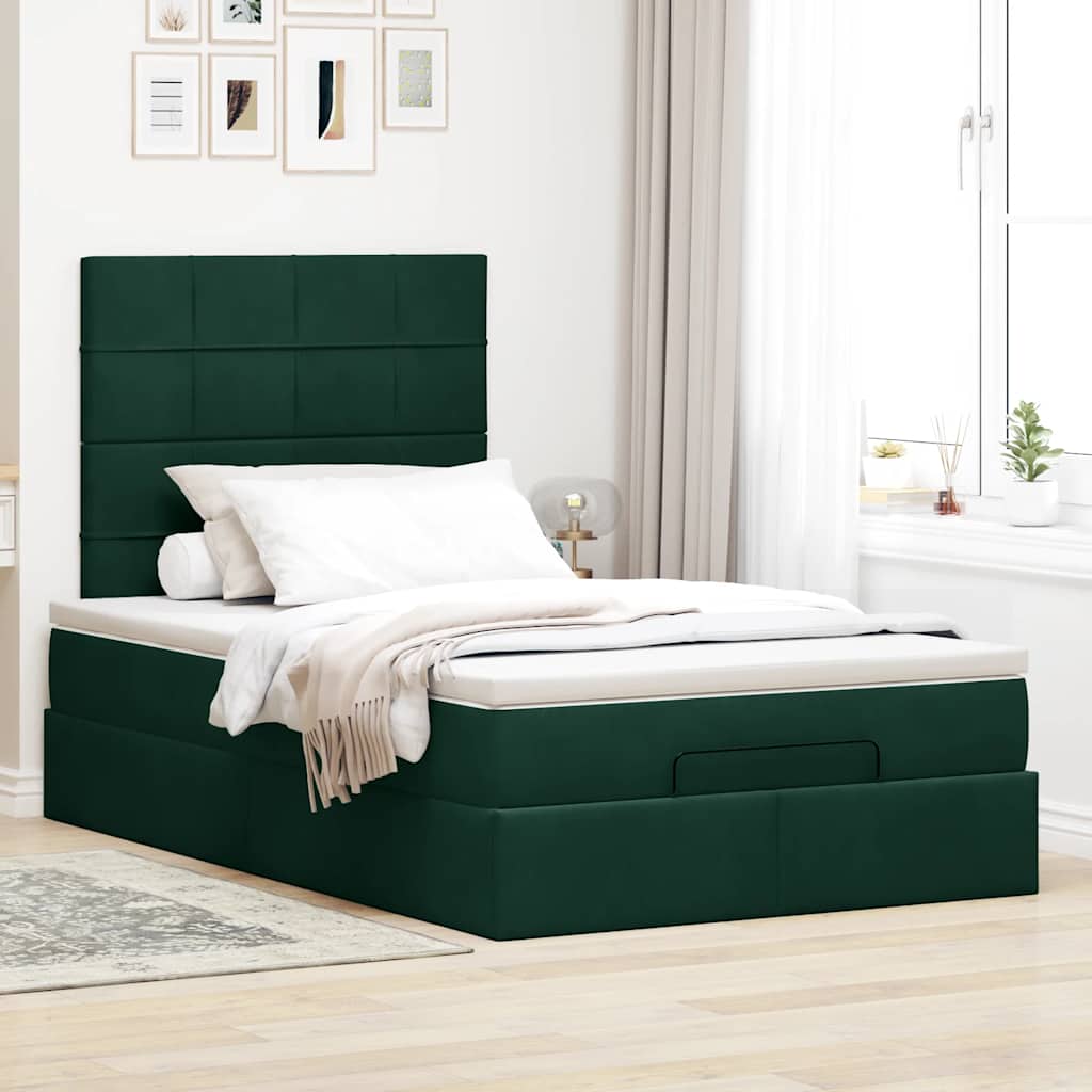 Cadre de lit ottoman avec matelas vert foncé 120x190 cm velours