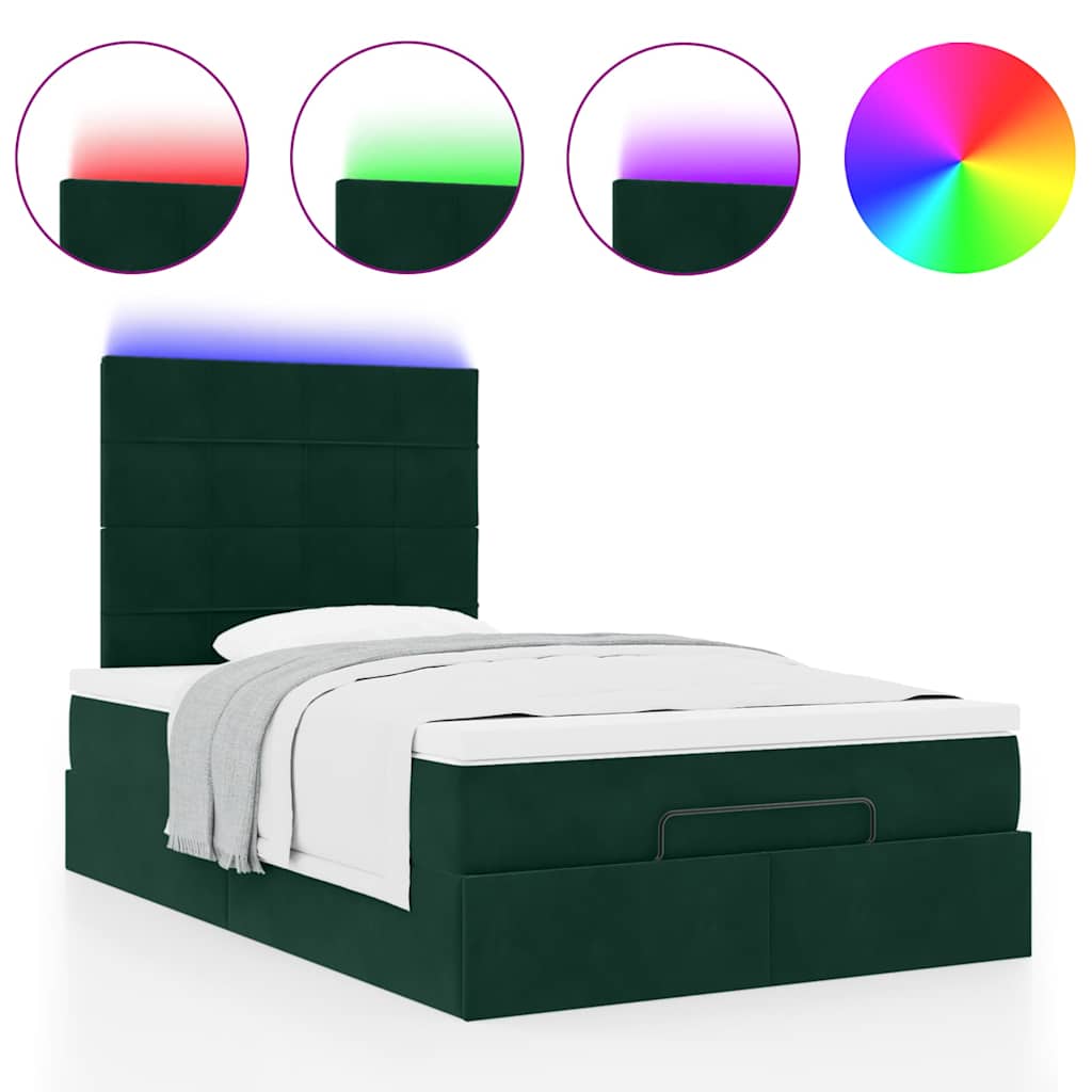 Cadre de lit ottoman avec matelas vert foncé 120x190 cm velours