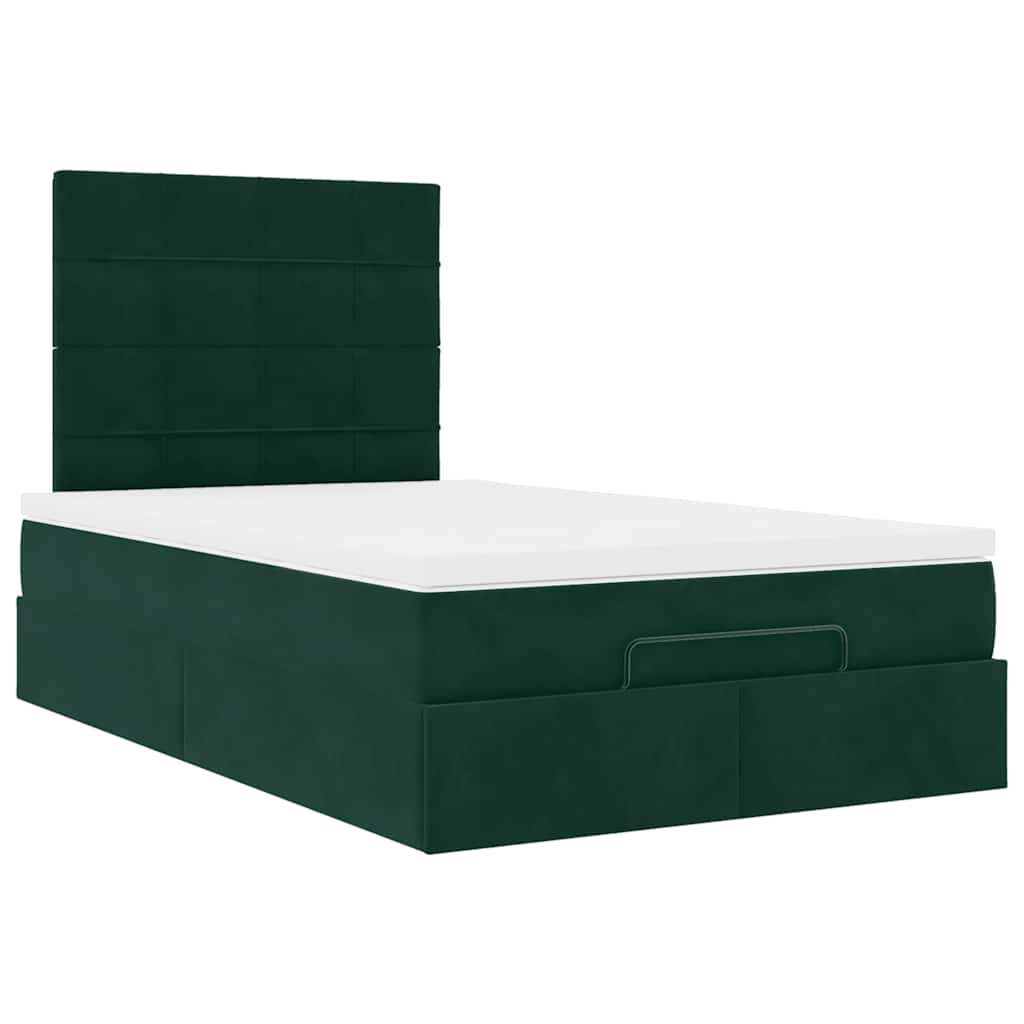 Cadre de lit ottoman avec matelas vert foncé 120x190 cm velours - XIOS