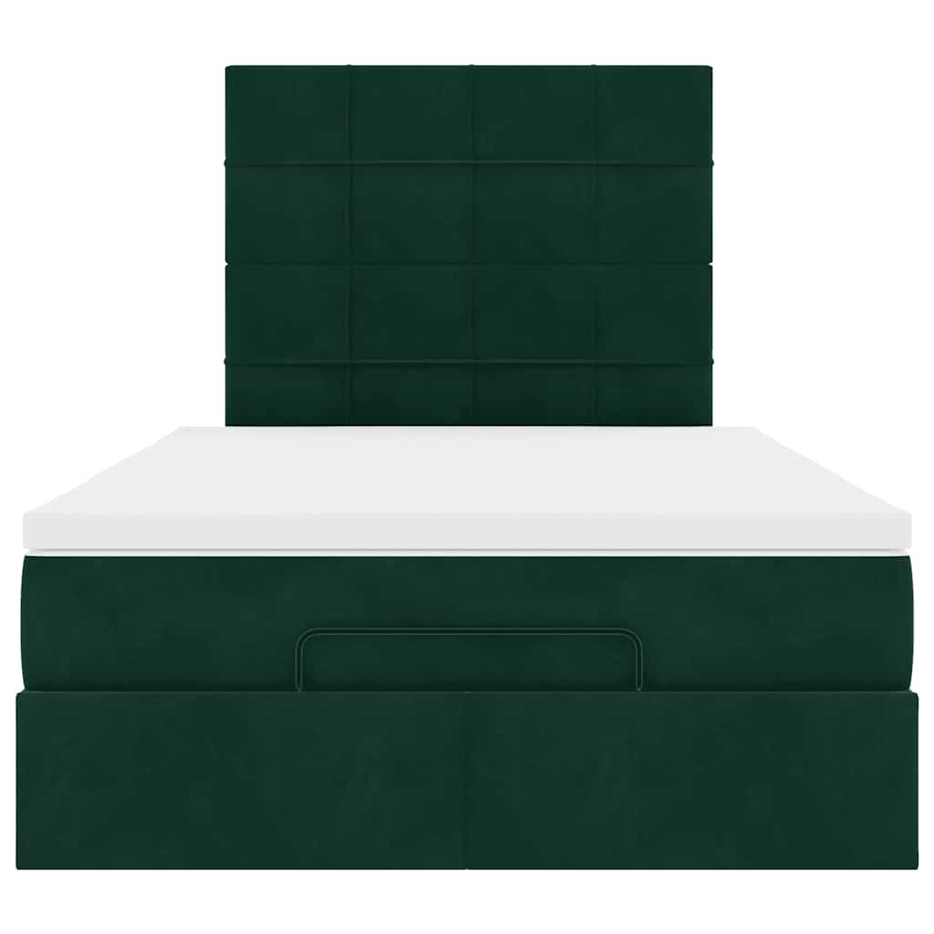 Cadre de lit ottoman avec matelas vert foncé 120x190 cm velours