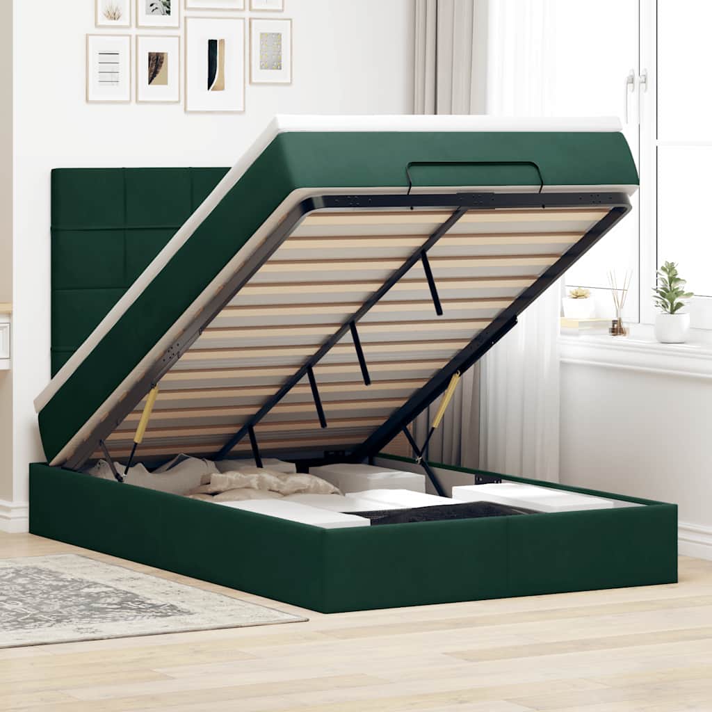 Cadre de lit ottoman avec matelas vert foncé 120x190 cm velours - XIOS