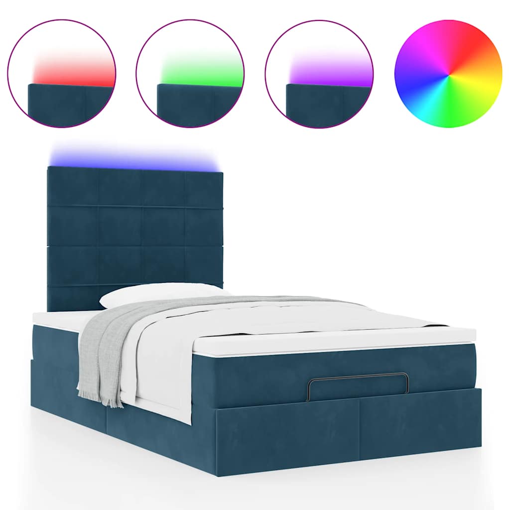 Cadre de lit ottoman avec matelas bleu foncé 120x190 cm velours - XIOS