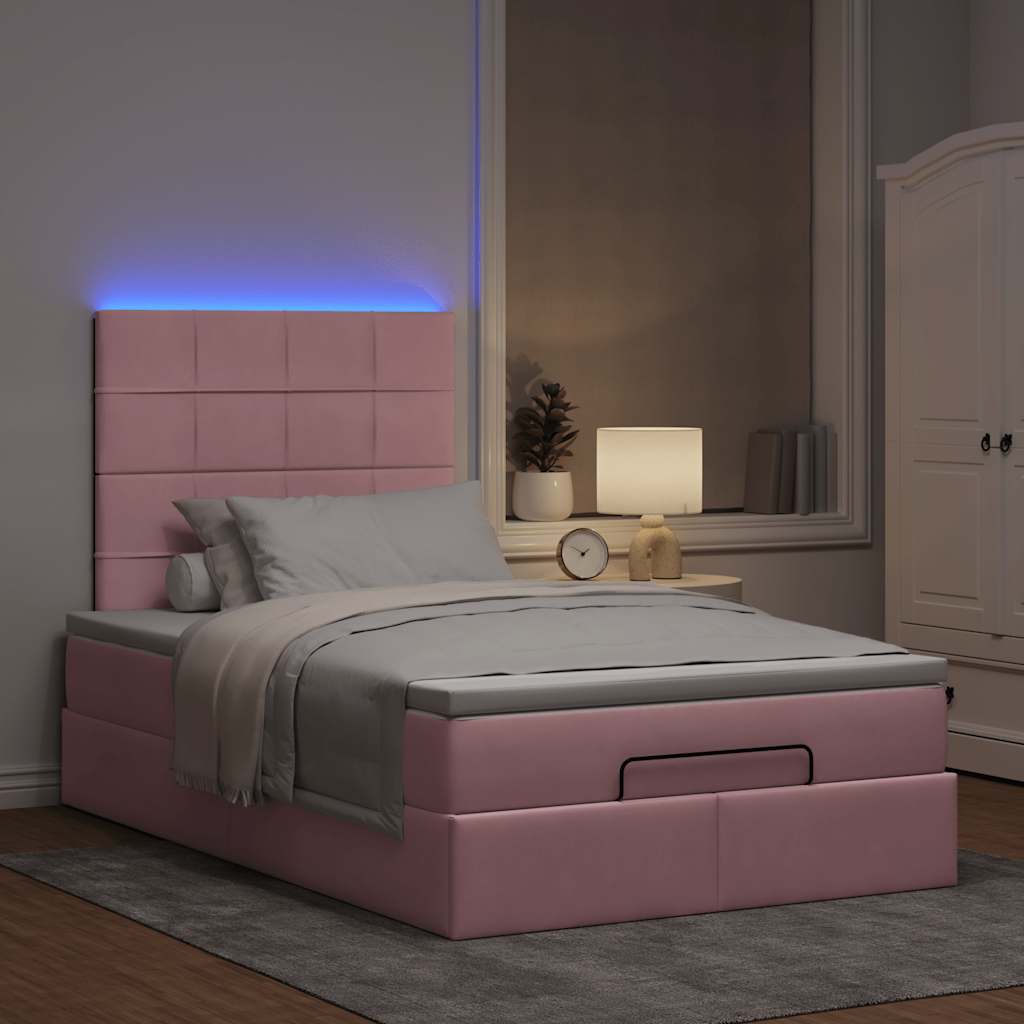 Cadre de lit ottoman avec matelas rose 120x190 cm velours - XIOS